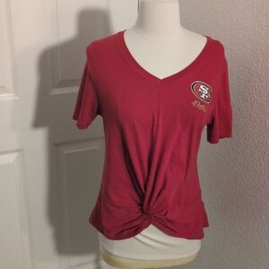✅Women's Red San Francisco 49ers V-Neck Knotted Top T-shirt Small Niners Nfl